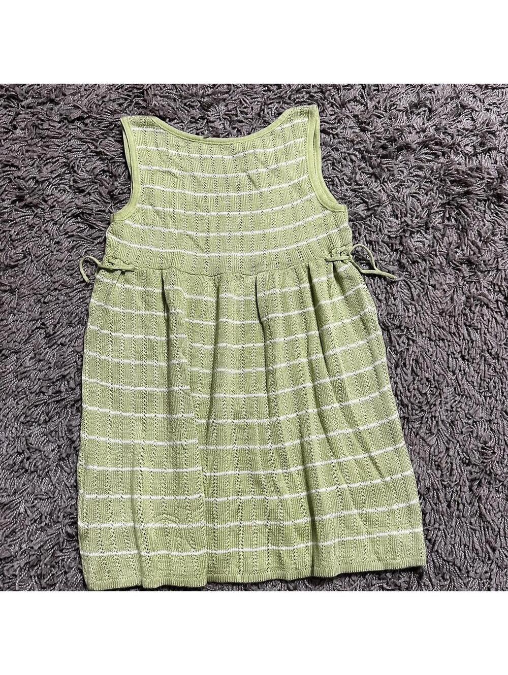 Y2K Vintage Knit Light Green Stripped Baby Doll Dress Size S - Picture 3 of 6